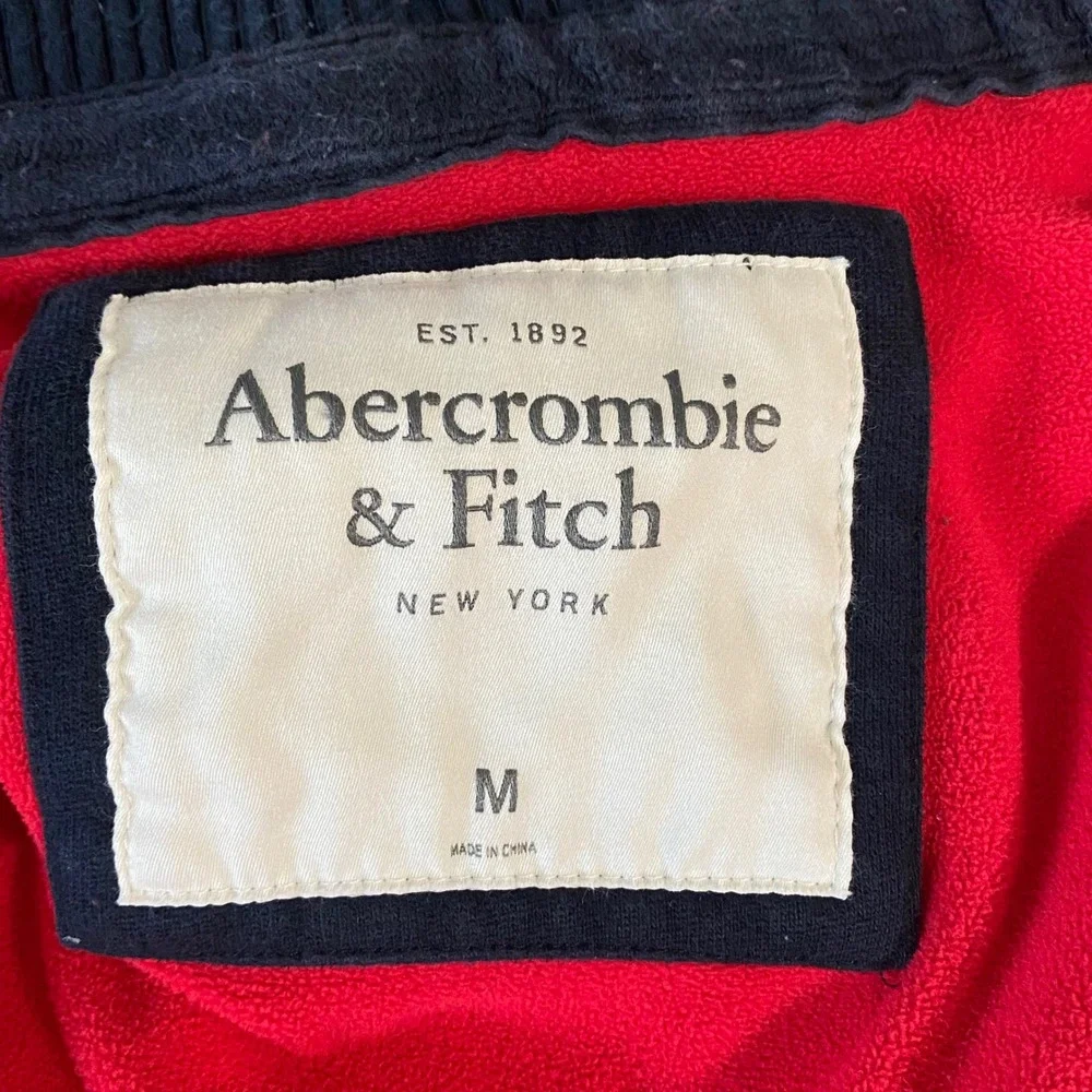 VTG Abercrombie & Fitch Jacket Mens M Navy Blue Red Fleece Lined Mock Neck Moose